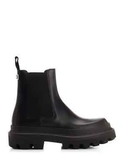 Pre-owned Dolce & Gabbana Brushed Leather Ankle Boot In Black