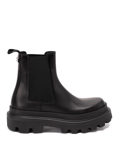 Dolce & Gabbana High Trekking Brushed Leather Chelsea Boots In Black