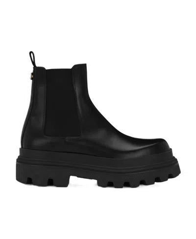 Dolce & Gabbana High Trekking Brushed Leather Chelsea Boots In Black