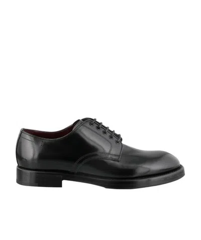 Dolce & Gabbana Brushed Leather Derby Shoes In Black