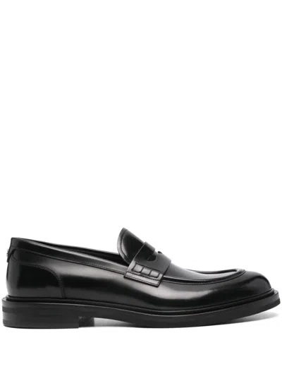 Dolce & Gabbana Black Leather Flat Slip On Loafers Shoes