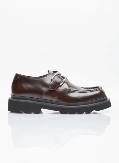 Dolce & Gabbana Brushed Leather Monkstrap Shoes In Brown