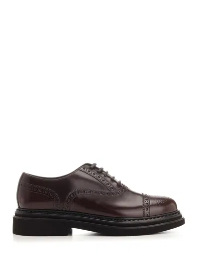 Dolce & Gabbana Brushed Leather Oxford Shoes In Marrone
