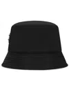 Dolce & Gabbana Essentials Embroidered Logo Cotton Blend Bucket Hat In Black