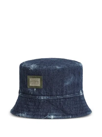 Dolce & Gabbana Kids' Bucket Hat With Dolce&gabbana Logo Plate In Blue