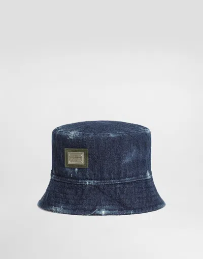 Dolce & Gabbana Kids' Bucket Hat With Dolce&gabbana Logo Plate In Blue