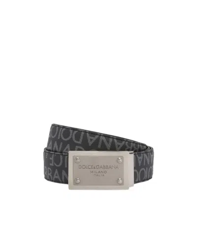Dolce & Gabbana Logo Jacquard Coated Canvas Belt In Black