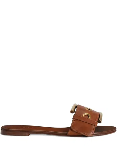 Dolce & Gabbana Buckle-detail Flat Sandals In Brown