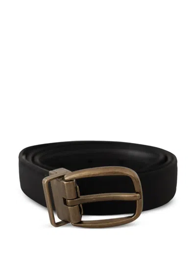 Dolce & Gabbana Grosgrain Leather Bronze Metal Belt In Black