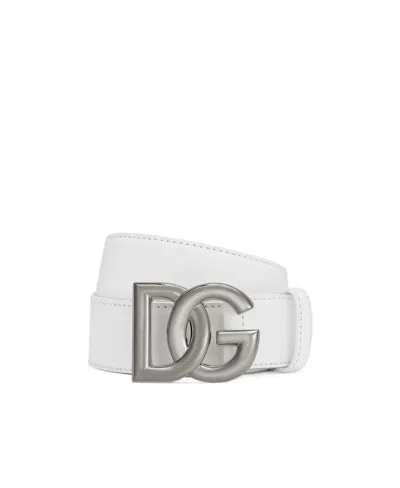 Dolce & Gabbana Buckle Leather Belt In White