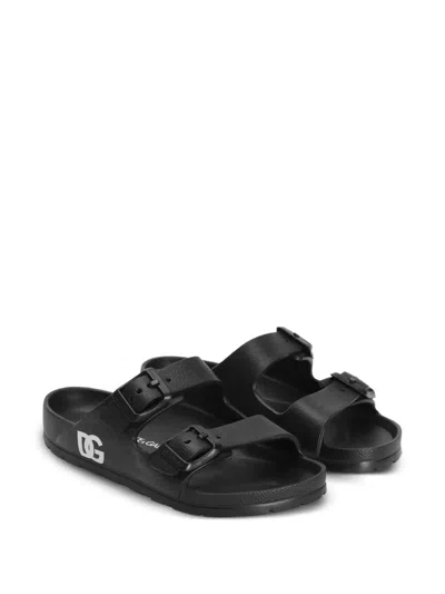 Dolce & Gabbana Kids' Buckle Logo Sandals In Black