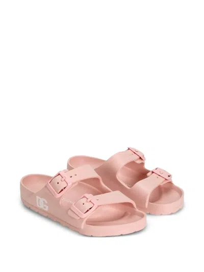 Dolce & Gabbana Kids' Buckle Logo Slippers In Pink