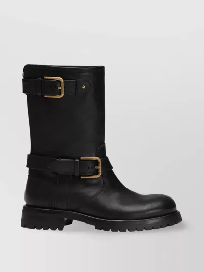 Dolce & Gabbana Buckle Lug Mid-calf Round Toe Boots In Black
