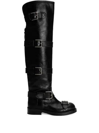 DOLCE & GABBANA BUCKLE-STRAP LEATHER BOOTS