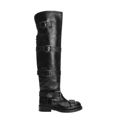 DOLCE & GABBANA BUCKLE-STRAP LEATHER BOOTS