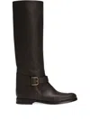 Dolce & Gabbana Knee-high Leather Boots Buckle Detail In Brown