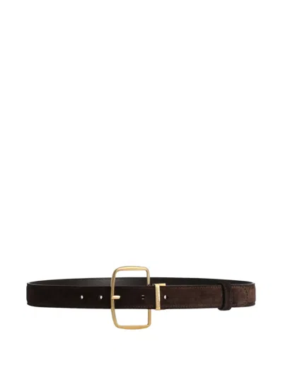 Dolce & Gabbana Buckle Suede Belt In Brown