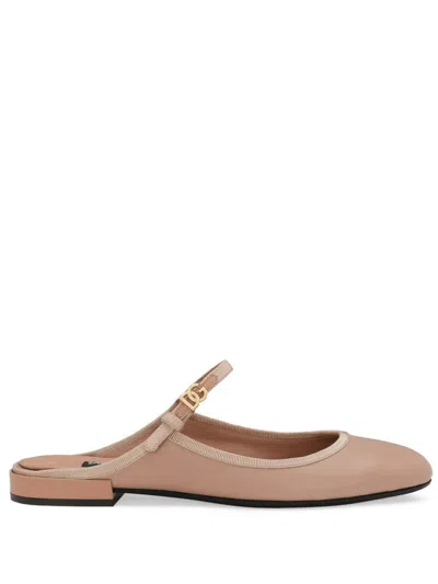 Dolce & Gabbana Antiqued Pink Nappa Leather Mules In Beige