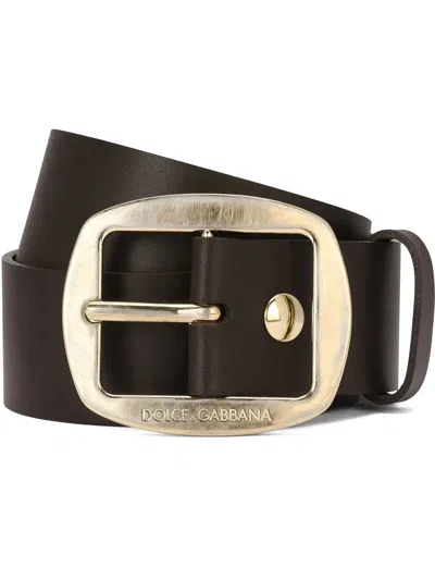 Dolce & Gabbana Leather Buckle Belt In Brown