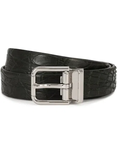 Dolce & Gabbana Embossed Square-buckle Belt In Green