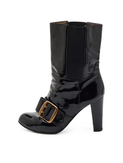 Pre-owned Dolce & Gabbana Buckled Patent Leather Boots In Black