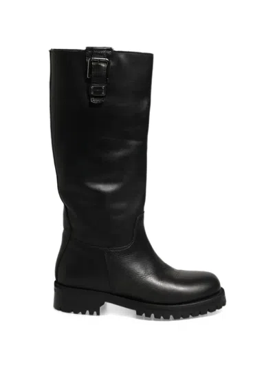 Dolce & Gabbana Buckle-detail Leather Boots In Black