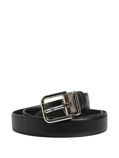 Dolce & Gabbana Calf Leather Metal Buckle Belt In Black