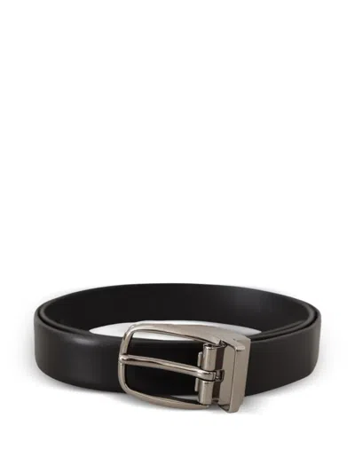 Dolce & Gabbana Exotic Skin Pattern With Silver Buckle Belt In Black