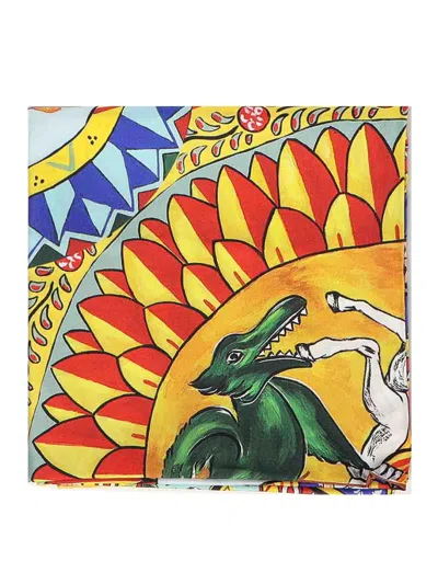 Dolce & Gabbana Scarf With Cart Print In Multicolour