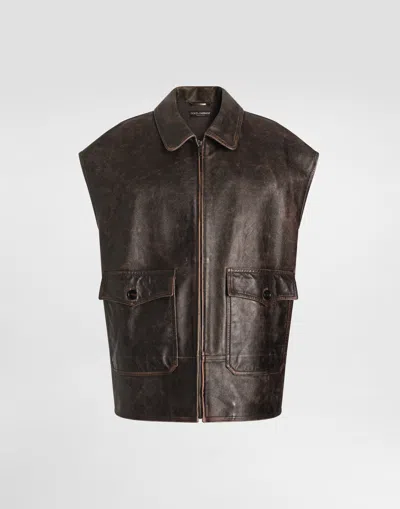 Dolce & Gabbana Bull Leather Vest In Brown