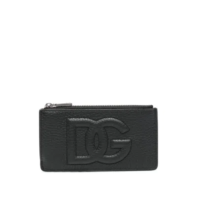 Dolce & Gabbana Logo Card Holder Textured Finish In Black