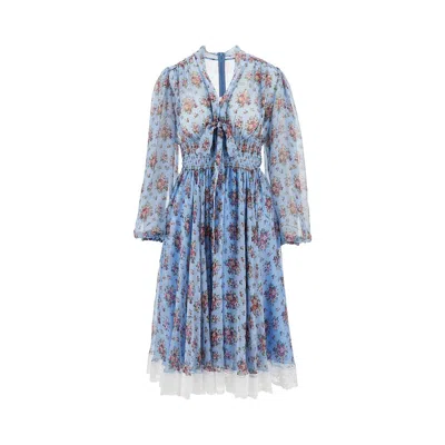 Dolce & Gabbana Bunch Of Flowers Print Chiffon Midi Dress In Blue