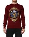Dolce & Gabbana Burgundy Cashmere Lion Crest Pullover Sweater In Red