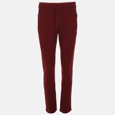 Pre-owned Dolce & Gabbana Burgundy Cotton Drawstring Track Pants Xs