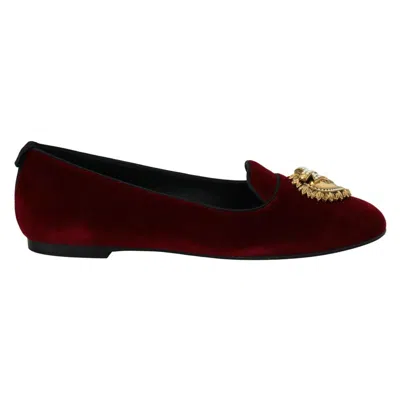Dolce & Gabbana Burgundy Cotton Flat Women's Shoe
