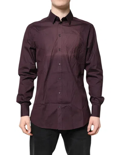Pre-owned Dolce & Gabbana Burgundy Cotton Gold Long Sleeves Men's Shirt ()