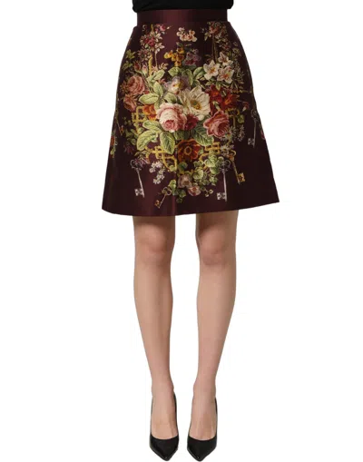 Dolce & Gabbana Burgundy Floral Highwaist A-line Mini Women's Skirt