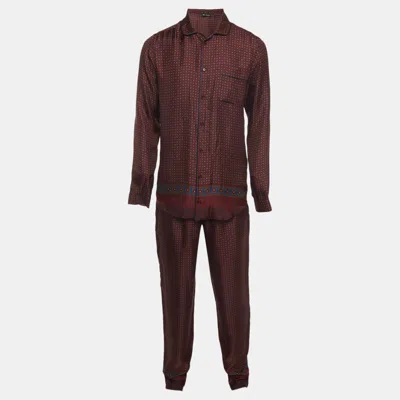 Pre-owned Dolce & Gabbana Burgundy Geometric Print Silk Pyjama Set M/xl