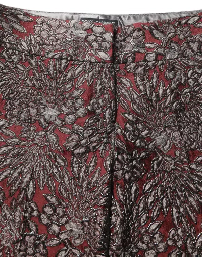 Dolce & Gabbana Burgundy Grey Floral Jacquard Straight Pants In Brown
