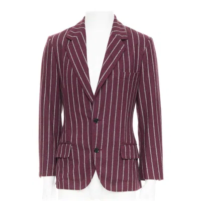 Pre-owned Dolce & Gabbana Dolce Gabbana Burgundy Grey Wool Striped Flap Pocket Blazer It50 L In Red