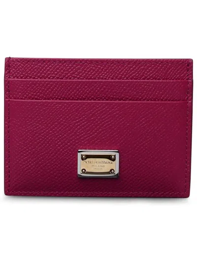 Dolce & Gabbana Burgundy Leather Cardholder In Fuchsia