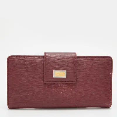 Pre-owned Dolce & Gabbana Burgundy Leather Flap Continental Wallet