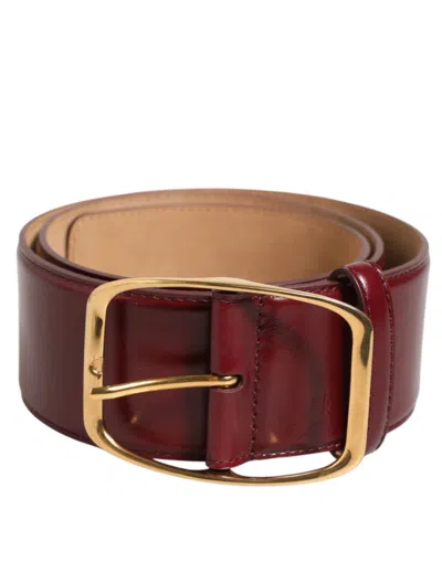 Dolce & Gabbana Burgundy Leather Gold Metal Buckle Women Belt In Red