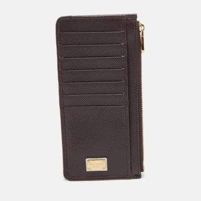 Pre-owned Dolce & Gabbana Burgundy Leather Long Zip Card Holder