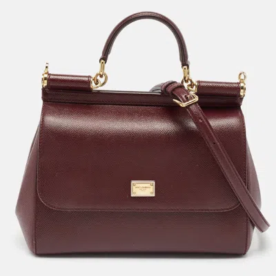 Pre-owned Dolce & Gabbana Burgundy Leather Medium Miss Sicily Top Handle Bag