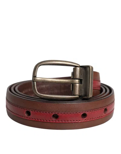 Dolce & Gabbana Burgundy Leather Metal Logo Buckle Belt In Brown