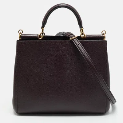 Pre-owned Dolce & Gabbana Burgundy Leather Sicily Top Handle Bag