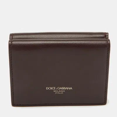 Pre-owned Dolce & Gabbana Burgundy Leather Trifold Card Case