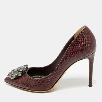 Pre-owned Dolce & Gabbana Burgundy Lizard Embossed Leather Bellucci Pumps Size 36