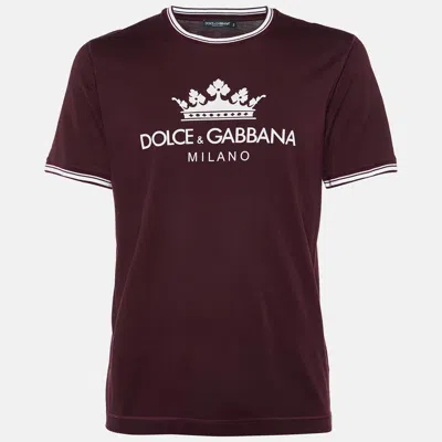Pre-owned Dolce & Gabbana Burgundy Logo Print Cotton Crew Neck T-shirt L